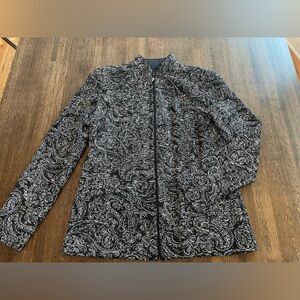 Alex Evenings Fancy Jacket Black White Silver Metallic Glitter - Size Small